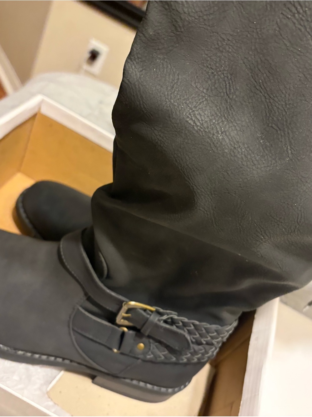 Black Men's Buckle & Braid Mid-Calf Boot Size 9.5